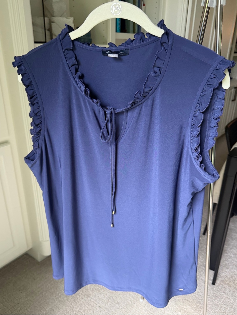 Tommy Hilfiger Navy Sleeveless Ruffle-Trim Tie-Front Camisole
